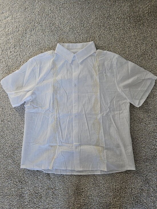 Makkrom Other - Makkrom Men's Linen Blend Guayabera Shirt White Gold Embroidery XL NWOT